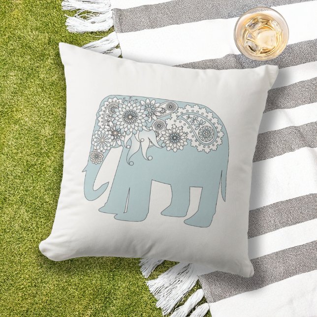 Coussin Élégant éléphant bleu Paisley (Créateur téléchargé)
