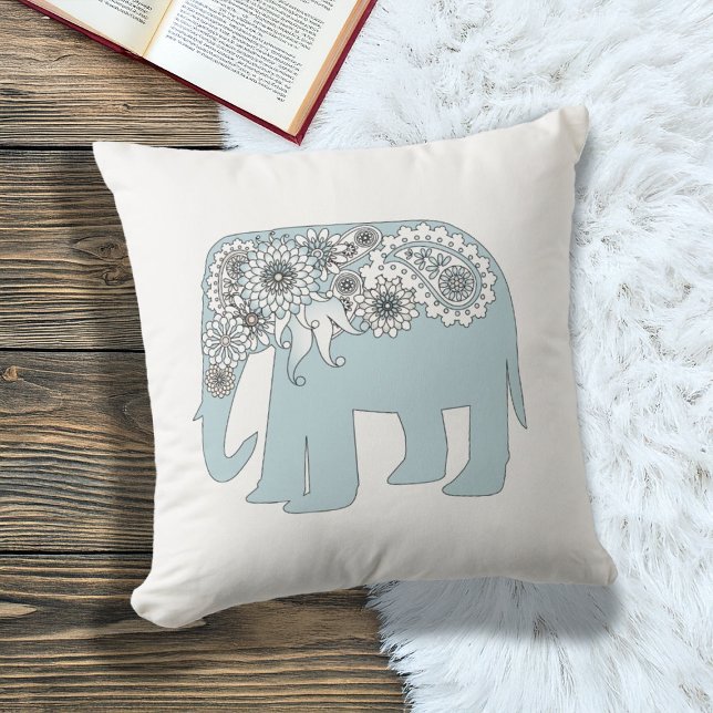 Coussin Élégant éléphant paisley bleu (Créateur téléchargé)