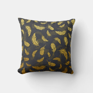 Coussin Élégant Et Chic Motif De Plumes Noir Et Or