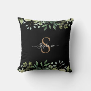 Coussin Élégant Eucalyptus Botanical Gold Monogramme
