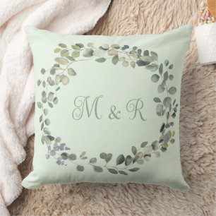 Coussin Élégant Eucalyptus Botanique Verdure Monogramme