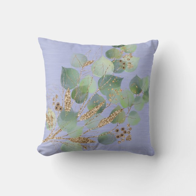 COUSSIN ÉLÉGANT EUCALYPTUS COUSSÉ MÉTALLIQUE BLEU CUSHION (Recto)
