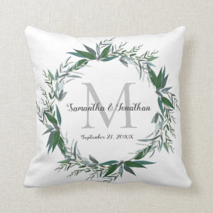 Coussin Elégant Eucalyptus Monogramme Mariage blanc Keepsa