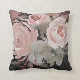 Coussin Élégant fascinant floral foncé de roses de parties