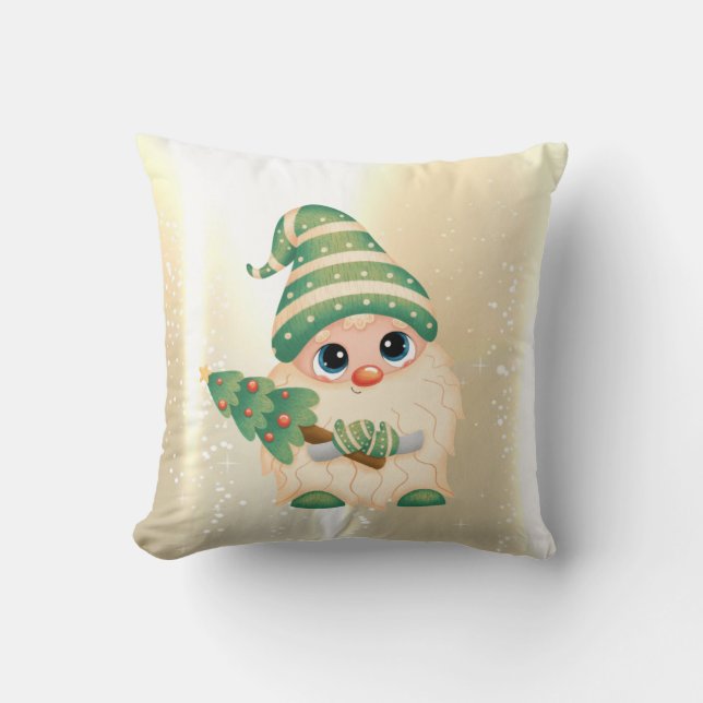 Coussin Élégant, Faux Gold Cute Gnome Avec Pin Tree (Recto)