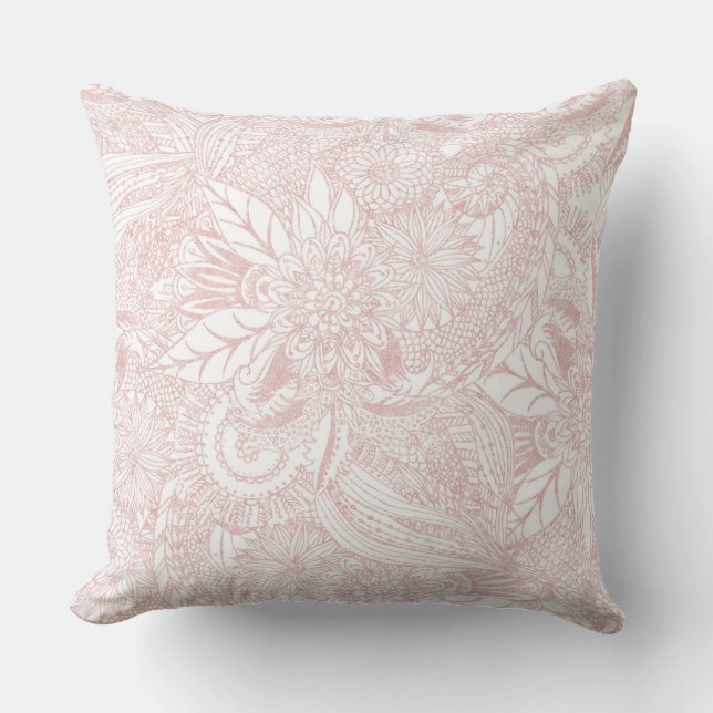 Coussin Elégant faux rose or design de mandala floral (Recto)