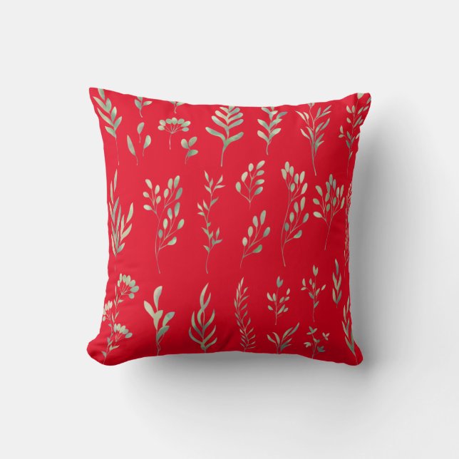 Coussin Elégant feuillage de printemps rustique rouge lanc (Recto)