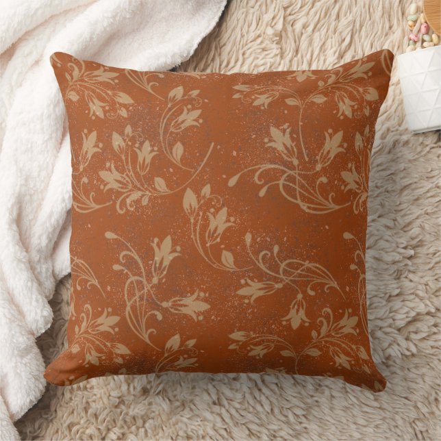 Coussin Élégant Feuille Flourdissant Grunge Orange Brûlé (Couverture)