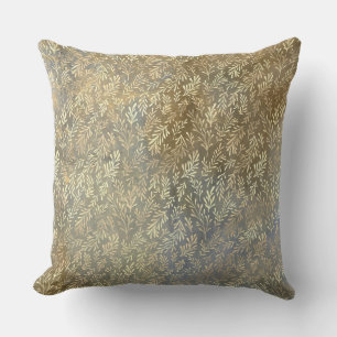 Coussin Elégant Feuille or Motif Beige Bleu