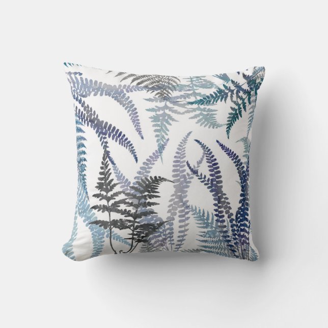 Coussin Élégant Feuilles Blue Fern Abstrait (Recto)