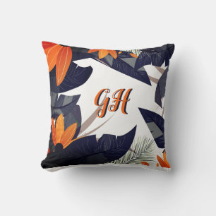 Coussin Élégant Feuilles de feuillage gris orange