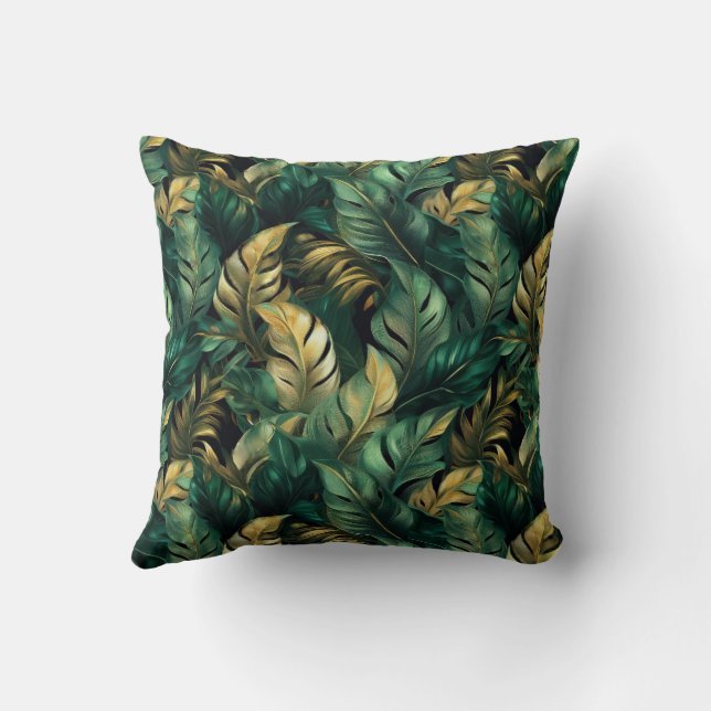 Coussin Élégant Feuilles de Monstera Vert et Or (Verso)