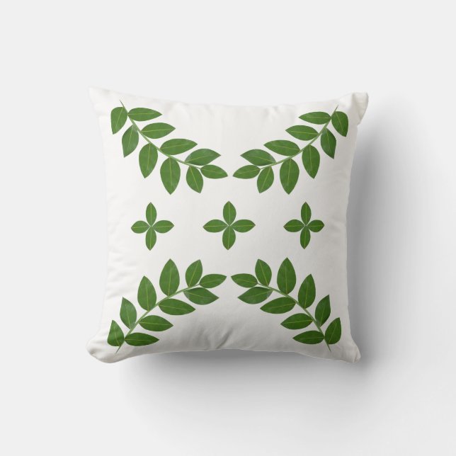 Coussin Élégant Feuilles Plantes verts sur blanc (Recto)