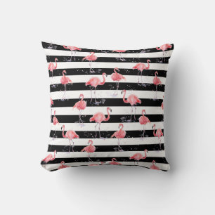 Coussin Élégant Flamant rose rose Bandes noires motif