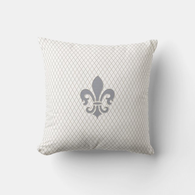 Coussin Elegant Fleur de Lys dans gris et blanc (Recto)