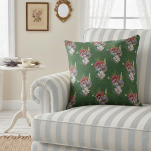 Coussin Élégant Fleur sauvage Coloré Sur Sage Sombre