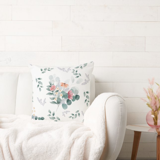 Coussin Elégant fleur sauvage d'aquarelle eucalyptus feuil (Canapé)