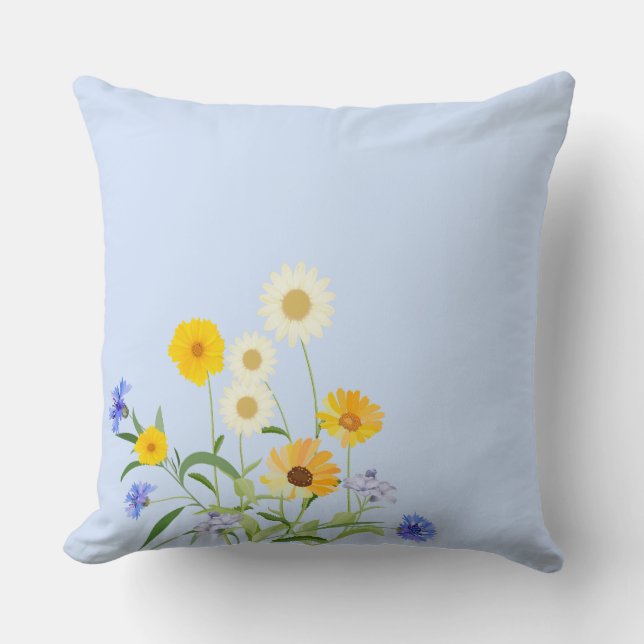 Coussin Élégant Fleur sauvage jaune bleu (Recto)