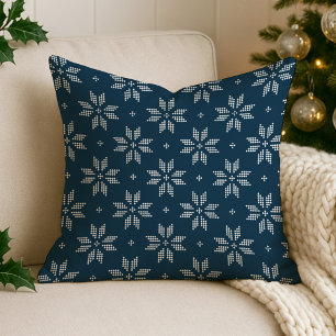 Coussin Élégant flocon de neige nordique de Noël Navy