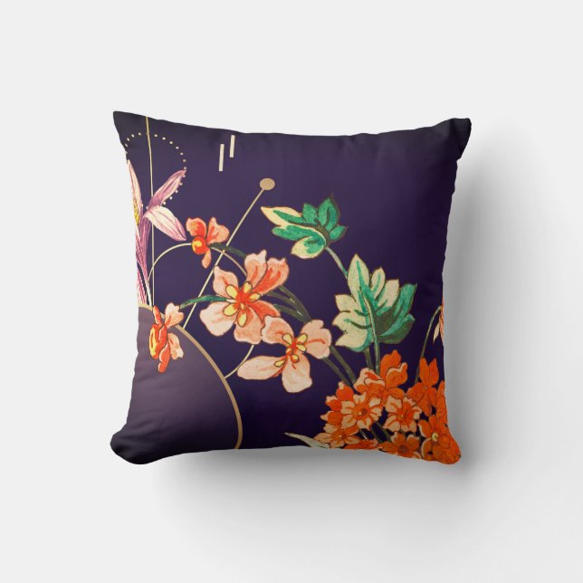 Coussin Élégant floraison orange | Eggplant (Recto)