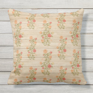 Coussin Élégant Floral 20"X20" Sur Bois Très Populaire