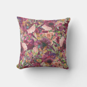 Coussin Élégant floral aquarelle rose burgundy