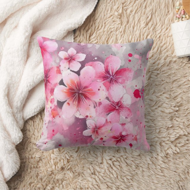 Coussin Élégant floral aquarelle rose gris (Couverture)