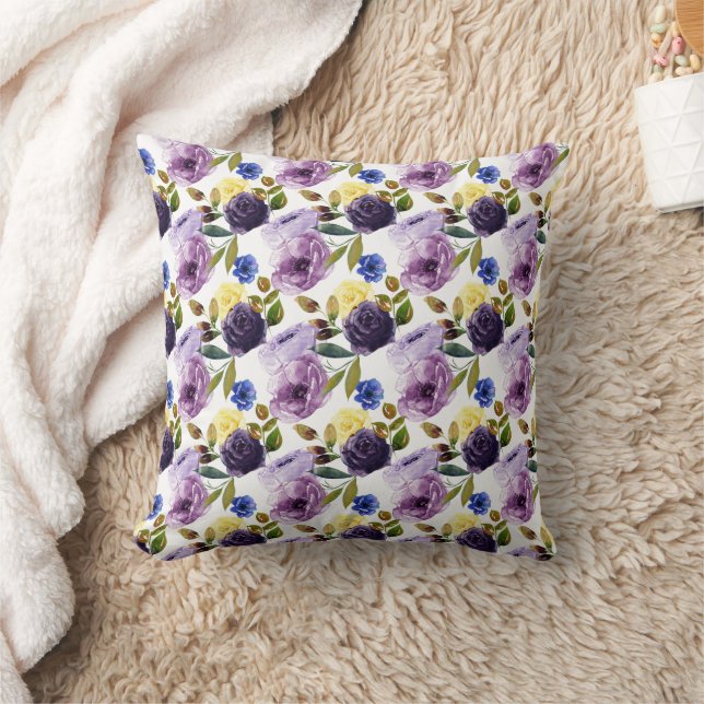 Coussin Élégant floral aquarelle rose violet  (Couverture)