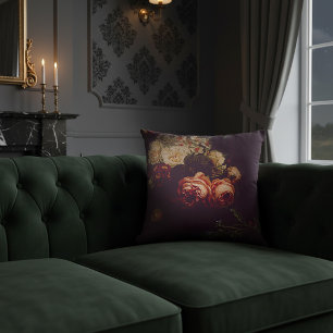 Coussin Élégant floral artistique néerlandais sombre vinta