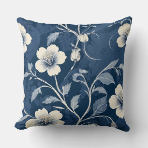 Coussin Élégant floral botanique bleu
