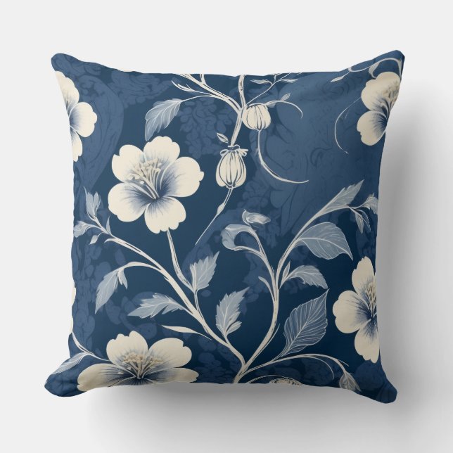 Coussin Élégant floral botanique bleu (Recto)