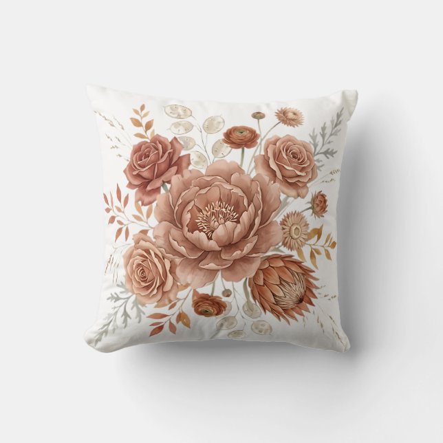 Coussin Élégant floral botanique boho terracotta et pêche (Recto)