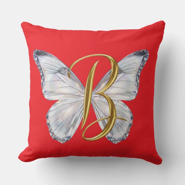 Coussin Elegant Floral Butterfly Letter B - Artistic Monog (Recto)