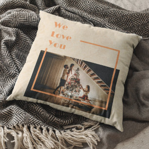 Coussin Elégant Floral Custom Family Photo Texte Orange