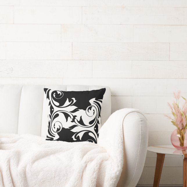 Coussin Élégant floral en noir et blanc (Canapé)