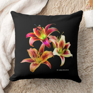 Coussin Élégant Floral Jaune Rose Daylilies Fleurs
