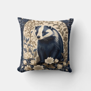 Coussin Élégant floral navy et crème au blaireau