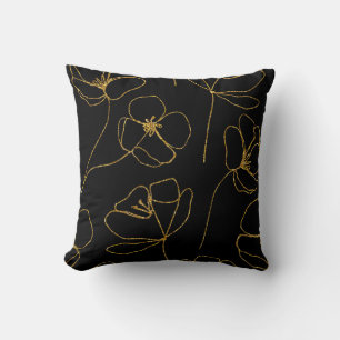 Coussin Élégant floral noir et or