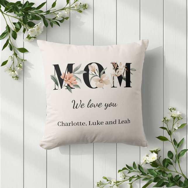 Coussin Elegant Floral Personalized Mom Throw Pillow Gift (Créateur téléchargé)