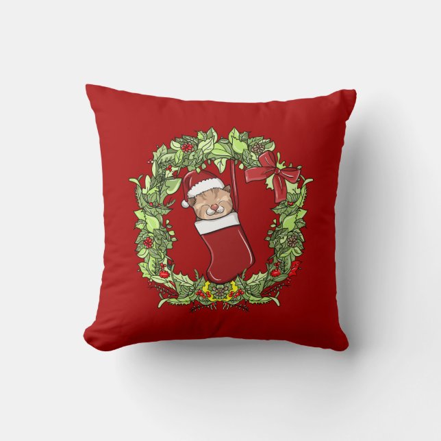Coussin Élégant four moderne en couronne de Noël Kitten en (Recto)