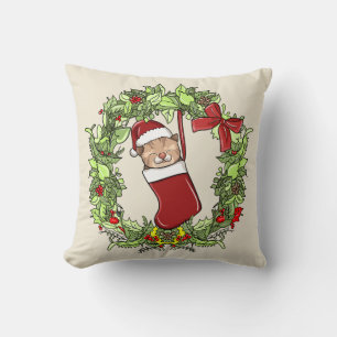 Coussin Élégant four moderne en couronne de Noël Kitten en