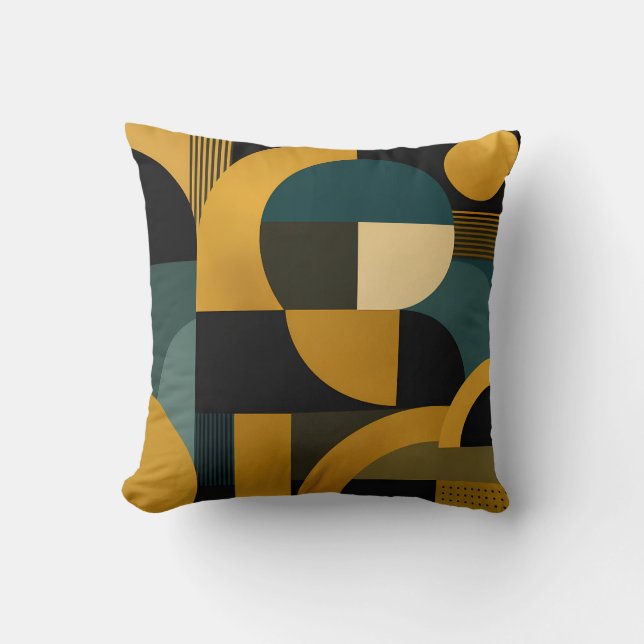Coussin Élégant géométrique moderne de milieu de siècle or (Recto)