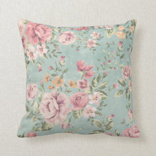 Coussin Élégant girly rose turquoise floral chic minable