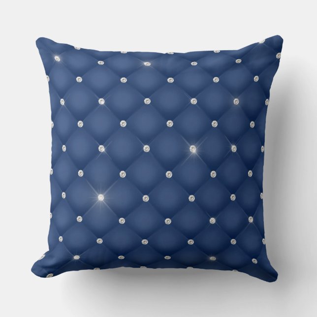 Coussin Élégant Glam brillant Tufted Diamond bleu foncé (Recto)