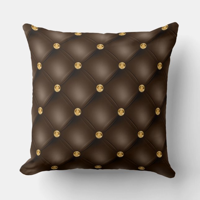 Coussin Élégant glam Tufted Gold Chocolat Diamond Brown (Recto)