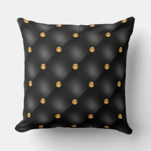 Coussin Élégant Glam Tufted Gold Diamond Motif noir