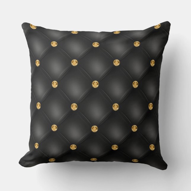 Coussin Élégant Glam Tufted Gold Diamond Motif noir (Recto)