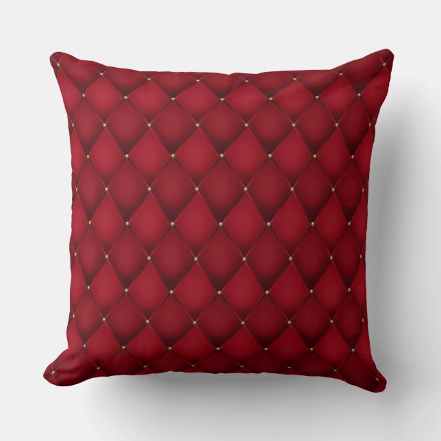 Coussin Élégant Glam Tufted Golden Diamond Motif rouge (Recto)