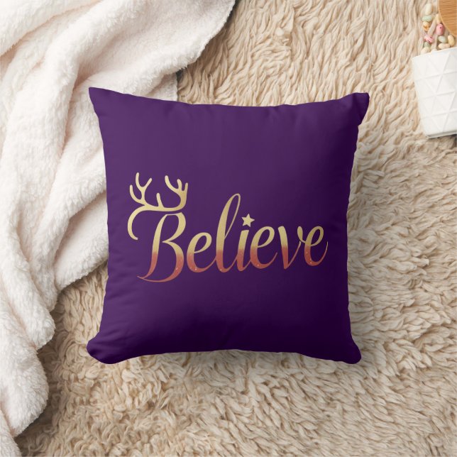 Coussin Elegant Gold Believe Antler Christmas Accent (Couverture)