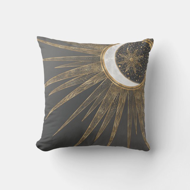 Coussin Elegant Gold Doodles Sun Moon Mandala Design (Recto)